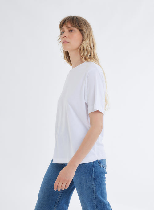 T-shirt Blanc Col Bateau Manches Courtes en Coton organique - MAJESTIC FILATURES