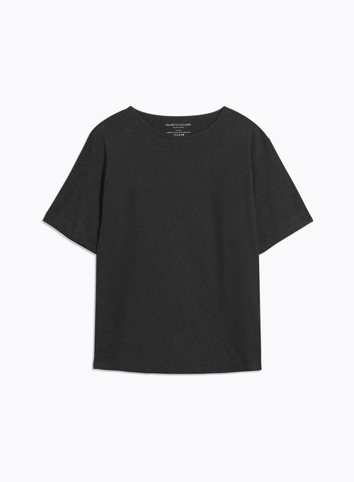 T-shirt Noir Col Bateau Manches Courtes en Coton organique - MAJESTIC FILATURES