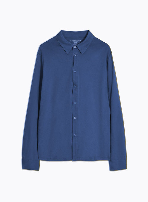 Blue Long Sleeve Organic Cotton Shirt - MAJESTIC FILATURES