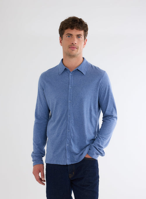 Chemise Bleue Manches Longues en Deluxe Coton - MAJESTIC FILATURES