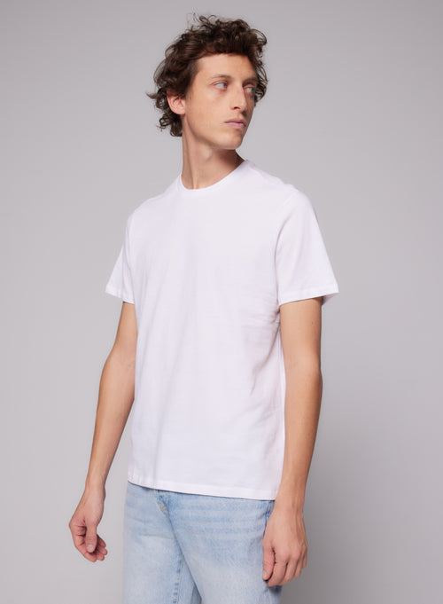 T-shirt Blanc Julien Col Rond Manches Courtes en Deluxe Coton - MAJESTIC FILATURES