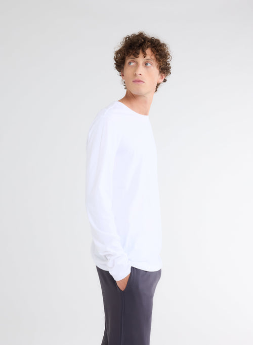 T-shirt Blanc James Col rond Manches longues en Deluxe Coton - MAJESTIC FILATURES