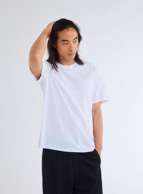 T-shirt Blanc Col Rond Manches Courtes en 100% Coton organique - MAJESTIC FILATURES