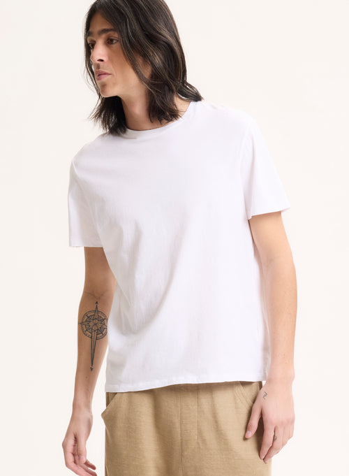 T-shirt Blanc Col Rond Manches Courtes en Deluxe Coton - MAJESTIC FILATURES