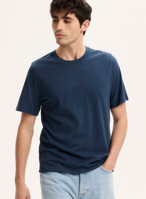 Blue V-neck Short Sleeve T-shirt - MAJESTIC FILATURES