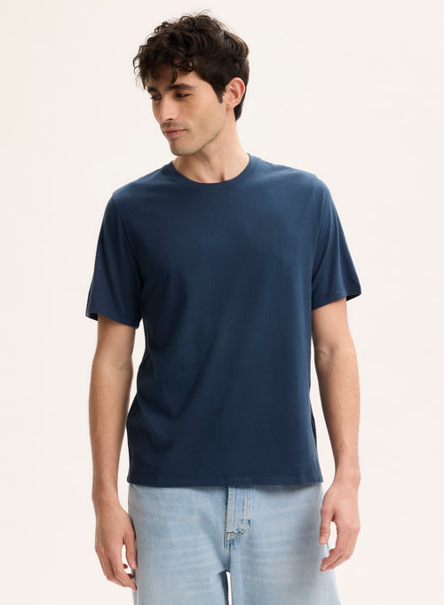 Blue V-neck Short Sleeve T-shirt - MAJESTIC FILATURES