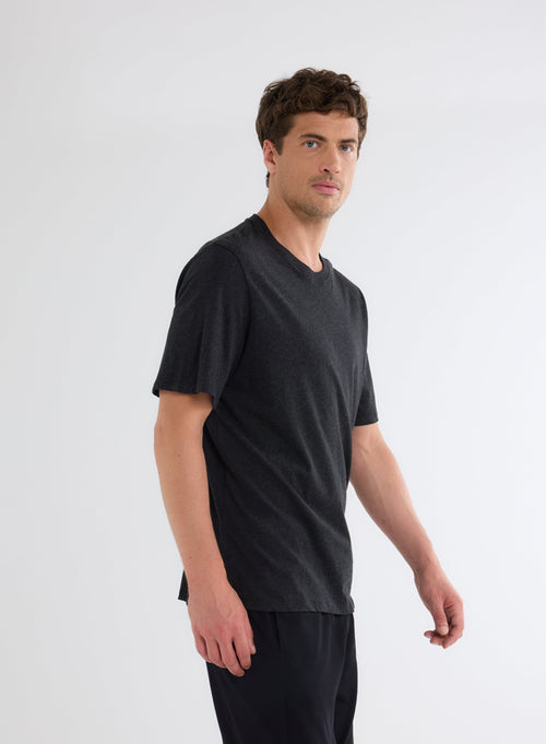 T-shirt Noir Col Rond Manches Courtes en 100% Coton organique - MAJESTIC FILATURES