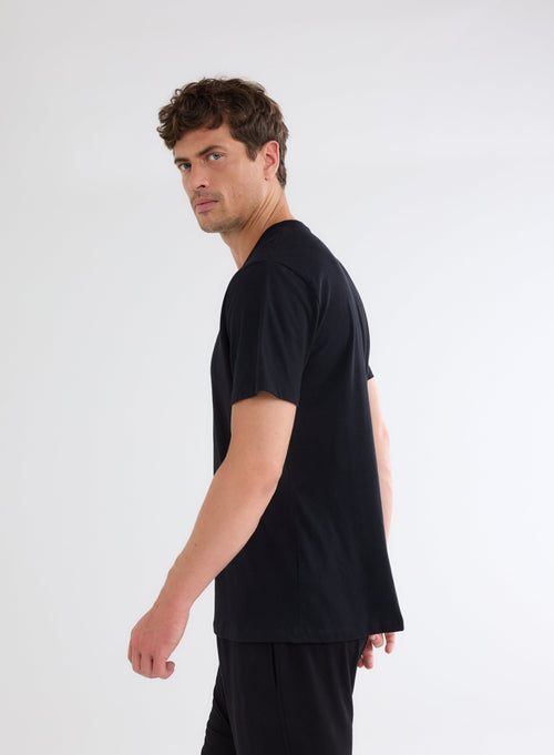 T-shirt Noir Col V Manches Courtes en 100% Coton organique - MAJESTIC FILATURES