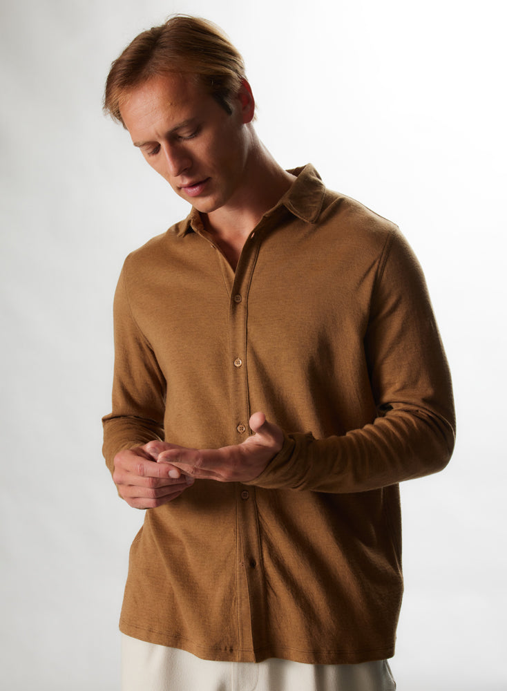 Chemise Camel Manches Longues en Coton Cachemire HOMME Majestic Filatures MAJESTIC FILATURES