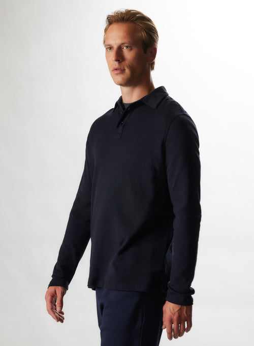 "Cotton / Cashmere Double sided Long Sleeve Polo" - MAJESTIC FILATURES