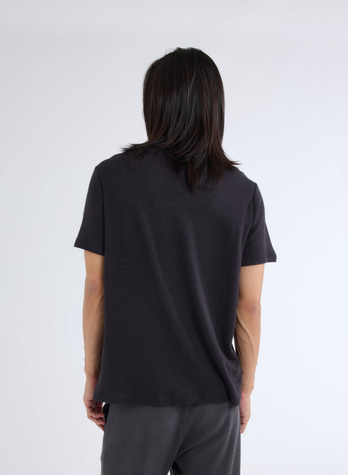 T-shirt Noir / gris chiné Col Rond Manches Courtes en Coton / Cachemire - MAJESTIC FILATURES