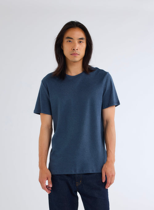 Tee shirt Bleu Col Rond Manches Courtes - MAJESTIC FILATURES