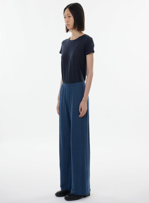 Pantalon Bleu en Lin / Elasthanne - MAJESTIC FILATURES