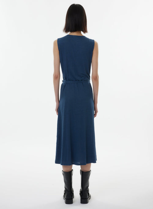 Robe Bleue Sans Manches Col V - MAJESTIC FILATURES