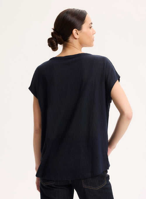 Tee shirt Navy V-neck Short Sleeve - MAJESTIC FILATURES