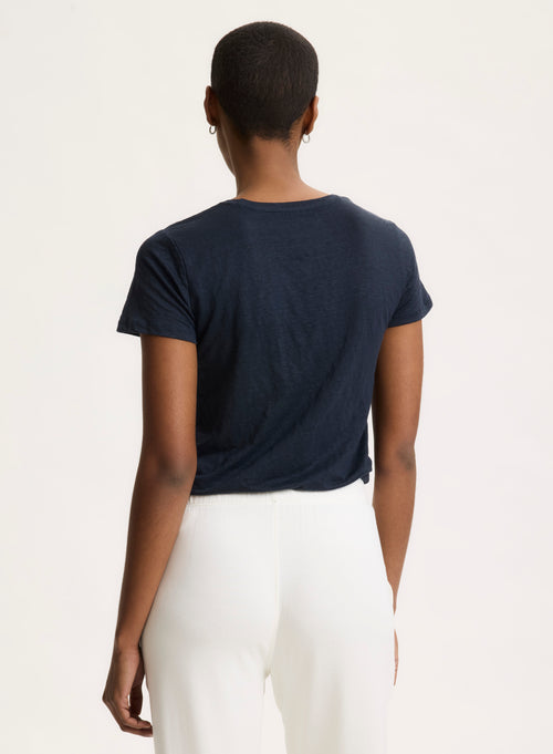 Navy T-shirt Round Neck Short Sleeve - MAJESTIC FILATURES