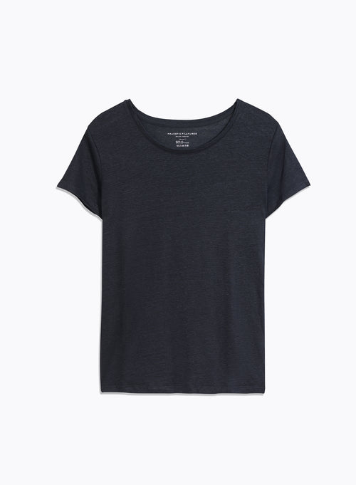 Navy T-shirt Round Neck Short Sleeve - MAJESTIC FILATURES