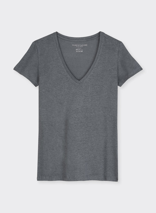 "Linen / Elastane short sleeves V-neck t-shirt" - MAJESTIC FILATURES