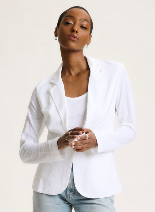 White Long Sleeve Linen and Elastane Jacket - MAJESTIC FILATURES