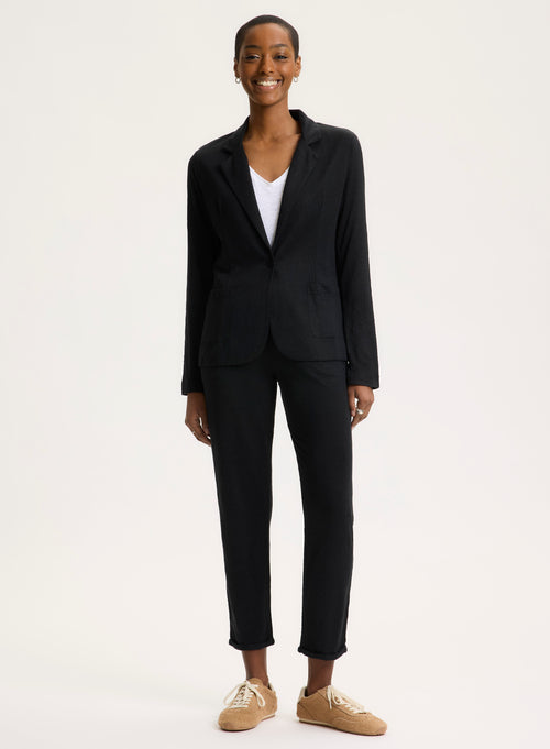 Black Long Sleeve Linen and Elastane Jacket - MAJESTIC FILATURES