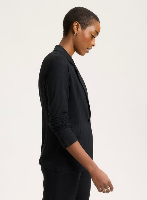 Black Long Sleeve Linen and Elastane Jacket - MAJESTIC FILATURES