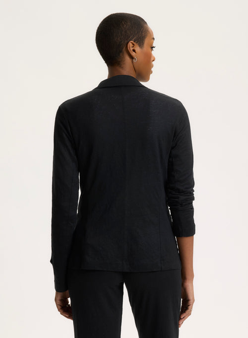 Black Long Sleeve Linen and Elastane Jacket - MAJESTIC FILATURES