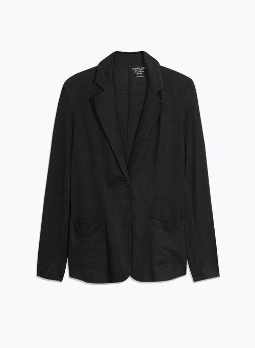 Black Long Sleeve Linen and Elastane Jacket - MAJESTIC FILATURES