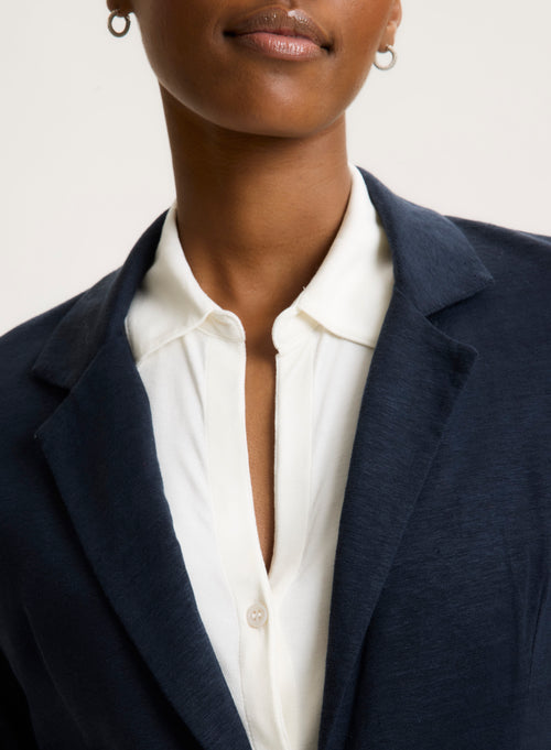 Long-sleeved Navy Jacket in Linen - MAJESTIC FILATURES