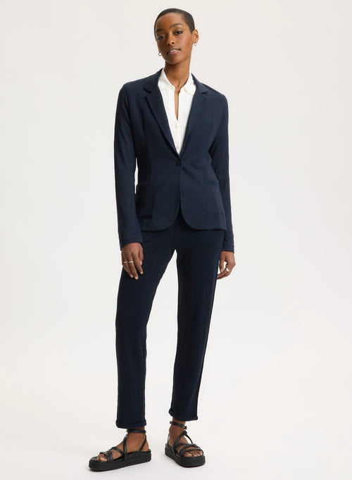 Long-sleeved Navy Jacket in Linen - MAJESTIC FILATURES