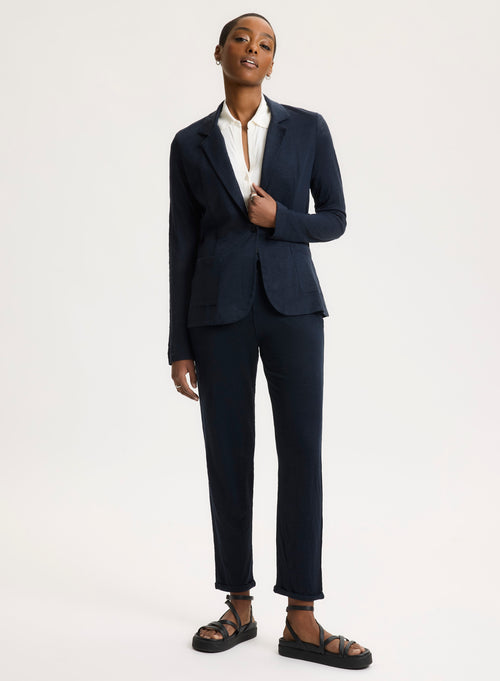 Long-sleeved Navy Jacket in Linen - MAJESTIC FILATURES