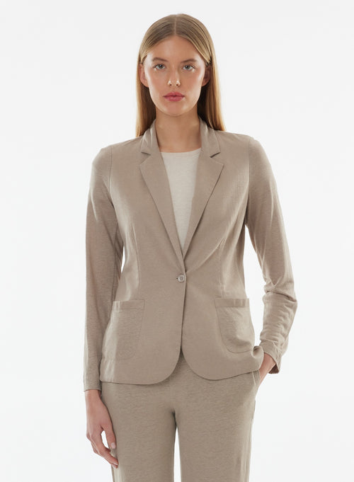 Veste Beige Manches Longues en Lin,Elasthanne - MAJESTIC FILATURES