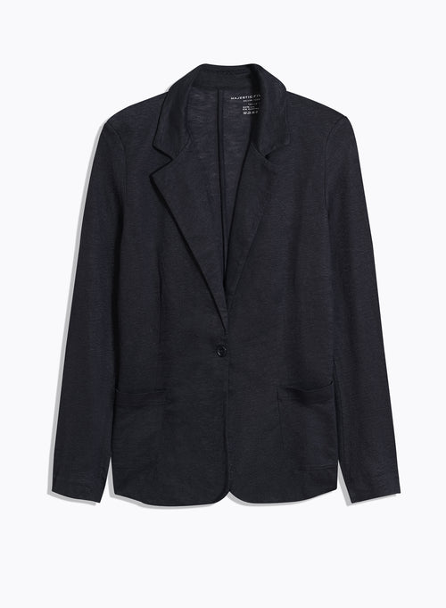 Long-sleeved Navy Jacket in Linen - MAJESTIC FILATURES