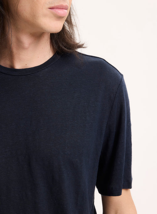 Navy Shirt Collar Long Sleeve Shirt - MAJESTIC FILATURES