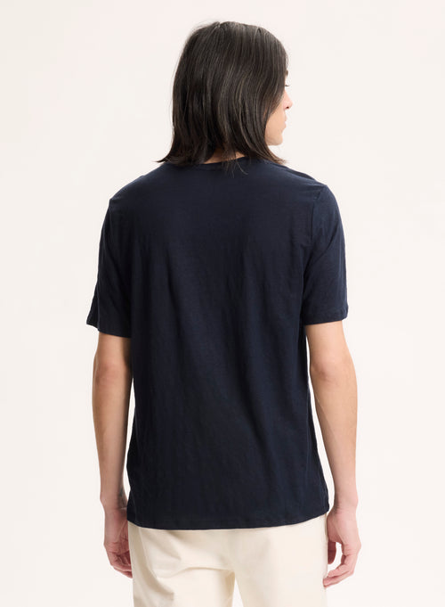 Navy T-shirt Round Neck Short Sleeves - MAJESTIC FILATURES