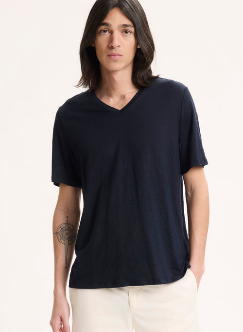 Navy T-shirt Round Neck Short Sleeves - MAJESTIC FILATURES