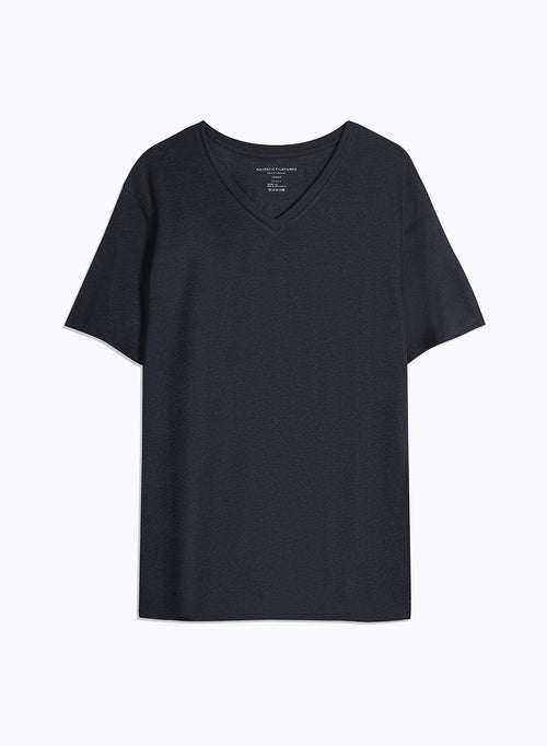 Navy T-shirt Round Neck Short Sleeves - MAJESTIC FILATURES