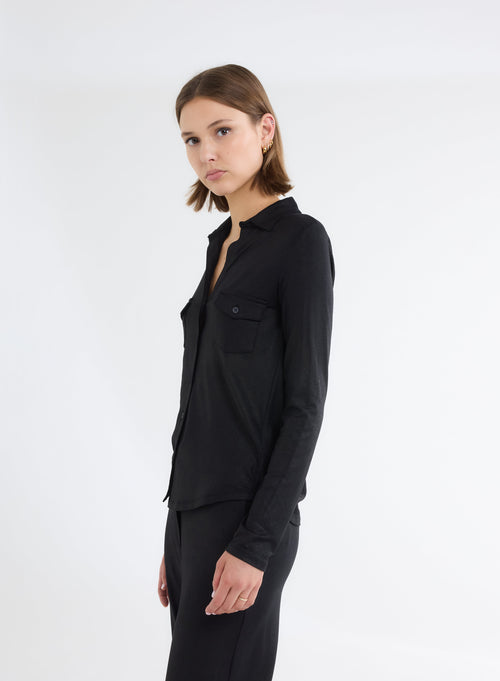 Chemise Noire Manches Longues - MAJESTIC FILATURES