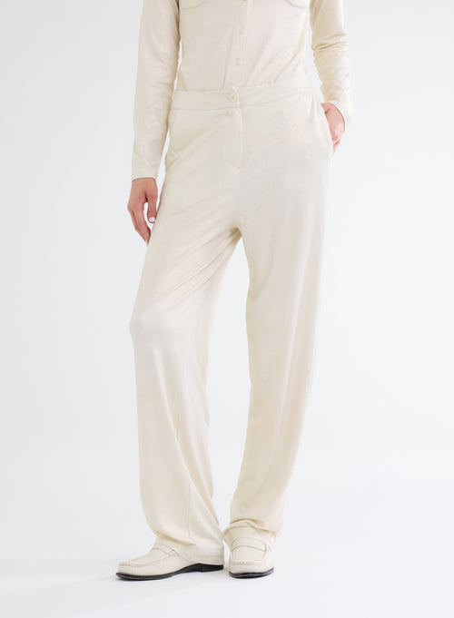 Pantalon Blanc en Viscose et Élasthanne - MAJESTIC FILATURES