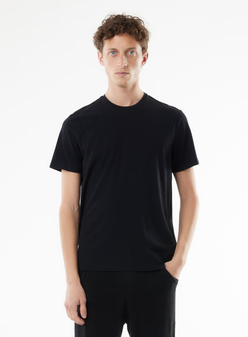 T-shirt Noir Harold col rond manches courtes en Coton / Élasthanne - MAJESTIC FILATURES