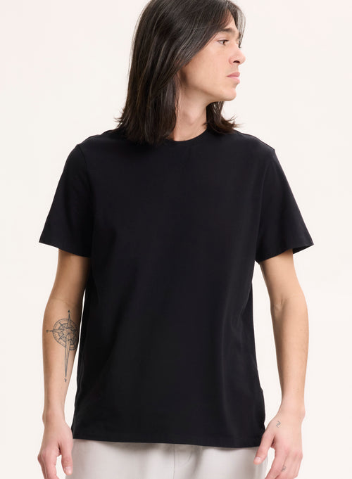 T-shirt Noir Harold col rond manches courtes en Coton organique - MAJESTIC FILATURES