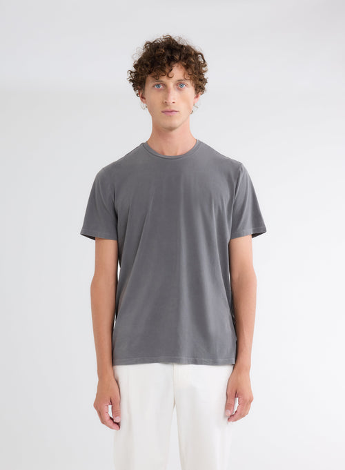 T-shirt Gris Harold col rond manches courtes en Coton organique et Elasthanne - MAJESTIC FILATURES