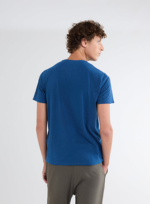 T-shirt Bleu Harold col rond manches courtes en Coton organique et Elasthanne - MAJESTIC FILATURES