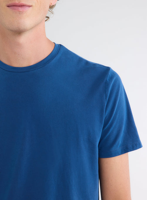 T-shirt Bleu Harold col rond manches courtes en Coton organique et Elasthanne - MAJESTIC FILATURES