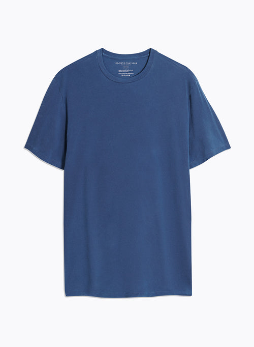 T-shirt Bleu Harold col rond manches courtes en Coton organique et Elasthanne - MAJESTIC FILATURES