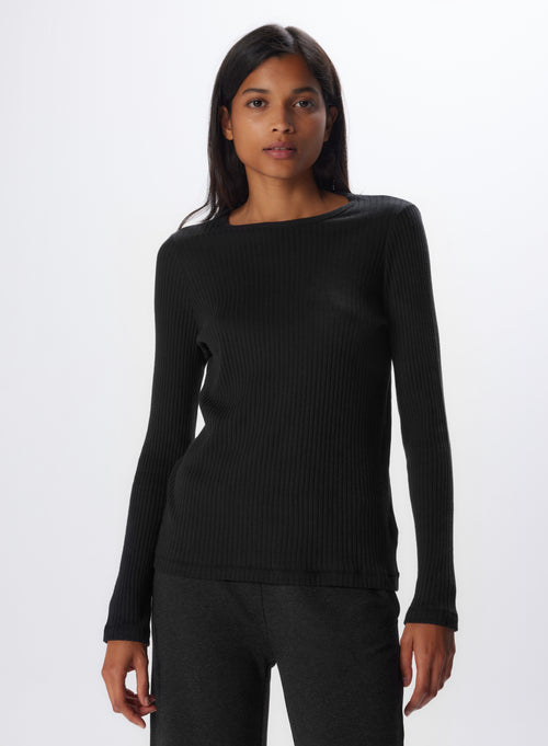 "Cotton / Modal / Cashmere Long Sleeve Round Neck T-Shirt" - MAJESTIC FILATURES