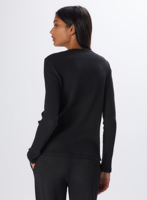 "Cotton / Modal / Cashmere Long Sleeve Round Neck T-Shirt" - MAJESTIC FILATURES