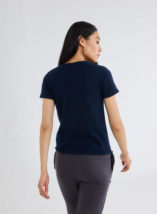 "Round Neck Short Sleeve T-shirt Cashmere" - MAJESTIC FILATURES