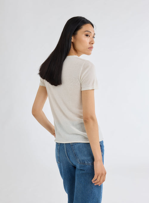 "Round Neck Short Sleeve T-shirt Cashmere" - MAJESTIC FILATURES