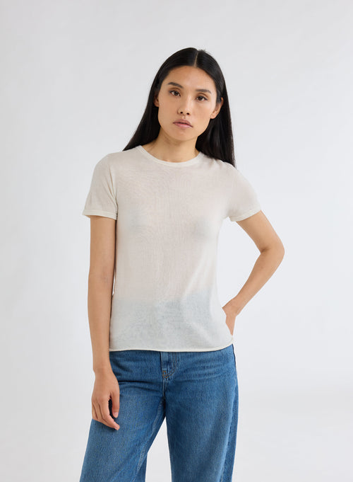 "Round Neck Short Sleeve T-shirt Cashmere" - MAJESTIC FILATURES