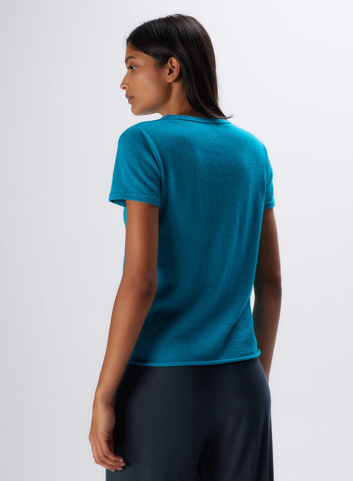 "Cashmere Short Sleeve Round Neck T-Shirt" - MAJESTIC FILATURES